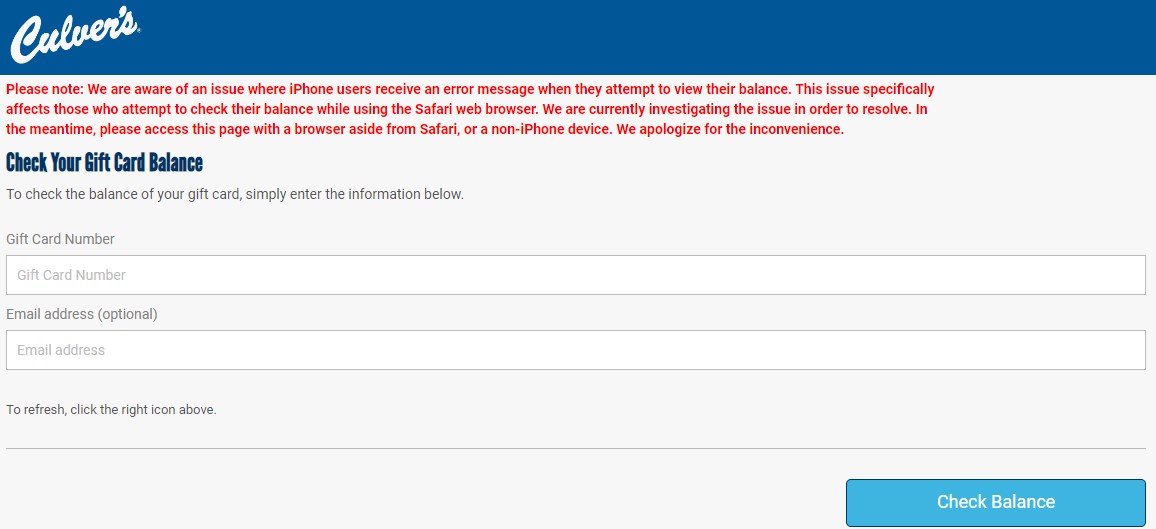culvers gift card balance