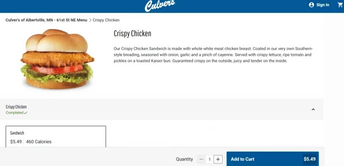 Culver's Kids’ Meals Menu