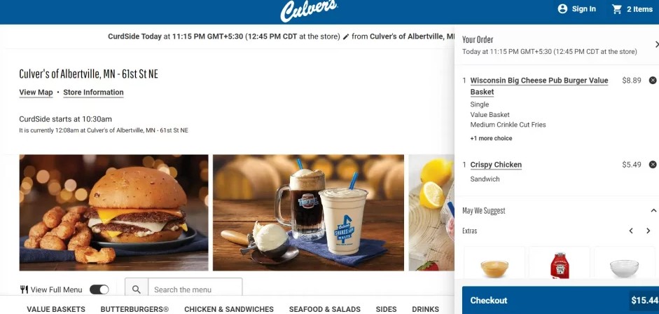 Culver's Kids’ Meals Menu